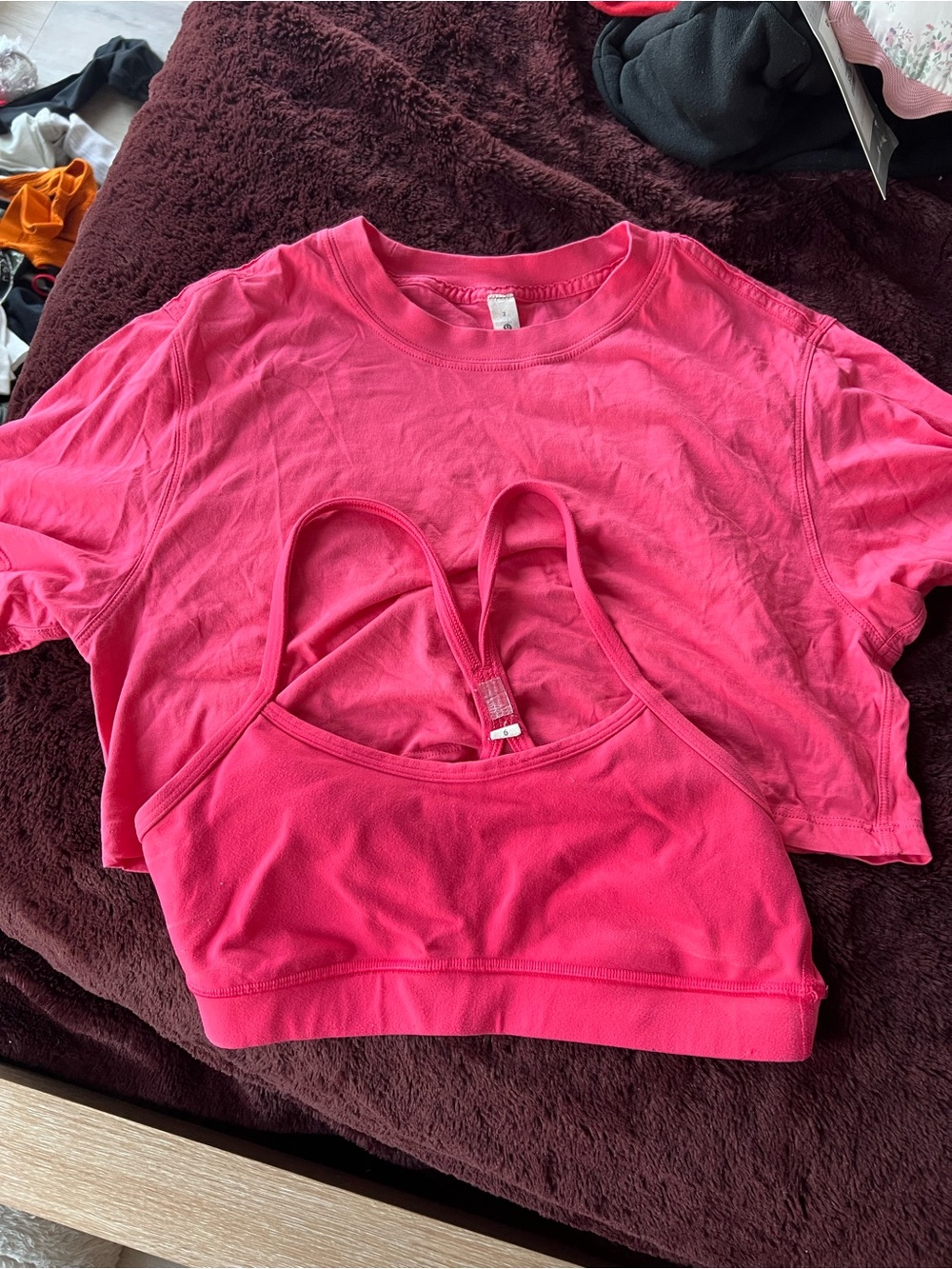 lululemon athletica Hot Pink Cropped Tee & Bralette Set
